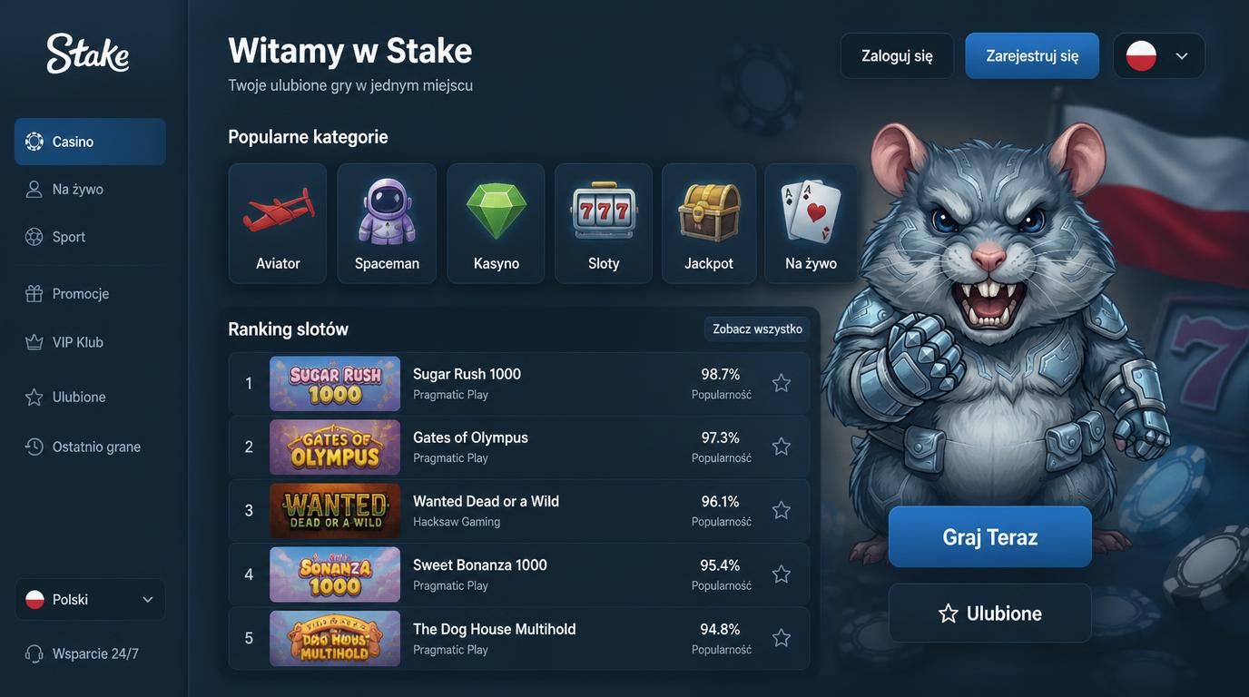 Popularne gry w Stake Casino z rankingiem screenshotów.