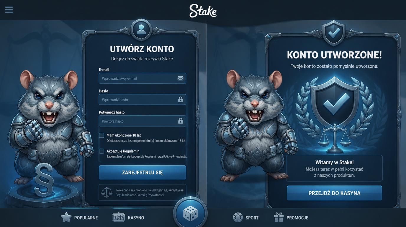 Formularz rejestracji Stake Casino z podkreśleniem aspektu prawnego